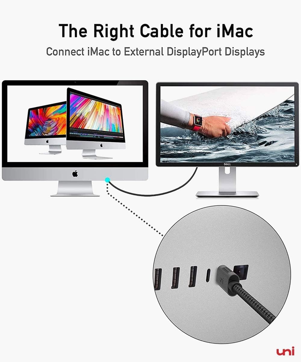 uni 2pack USB C to DisplayPort Cable 1.8m 4K@60Hz, 2K@165Hz DP Cable, Thunderbolt to DisplayPort Cable, MST Daisy Chain, Compatible with MacBook Pro/Air, M1, iPad Pro, XPS 15/13, Surface Book 2