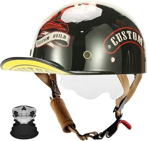 Qudas Gorra de béisbol para motocicleta, casco vintage de calle para adultos, hombres y mujeres, casco de moto de cara abierta para Cruiser Street