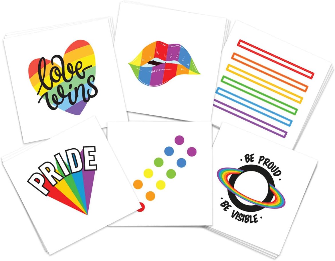 FashiontatsModern Pride Temporary Tattoos | Pack of 36 | Strength in Solidarity | Modern Pride Lips, Hearts & Equality Signs for Parades & Festivals | Skin Safe | MADE IN THE USA