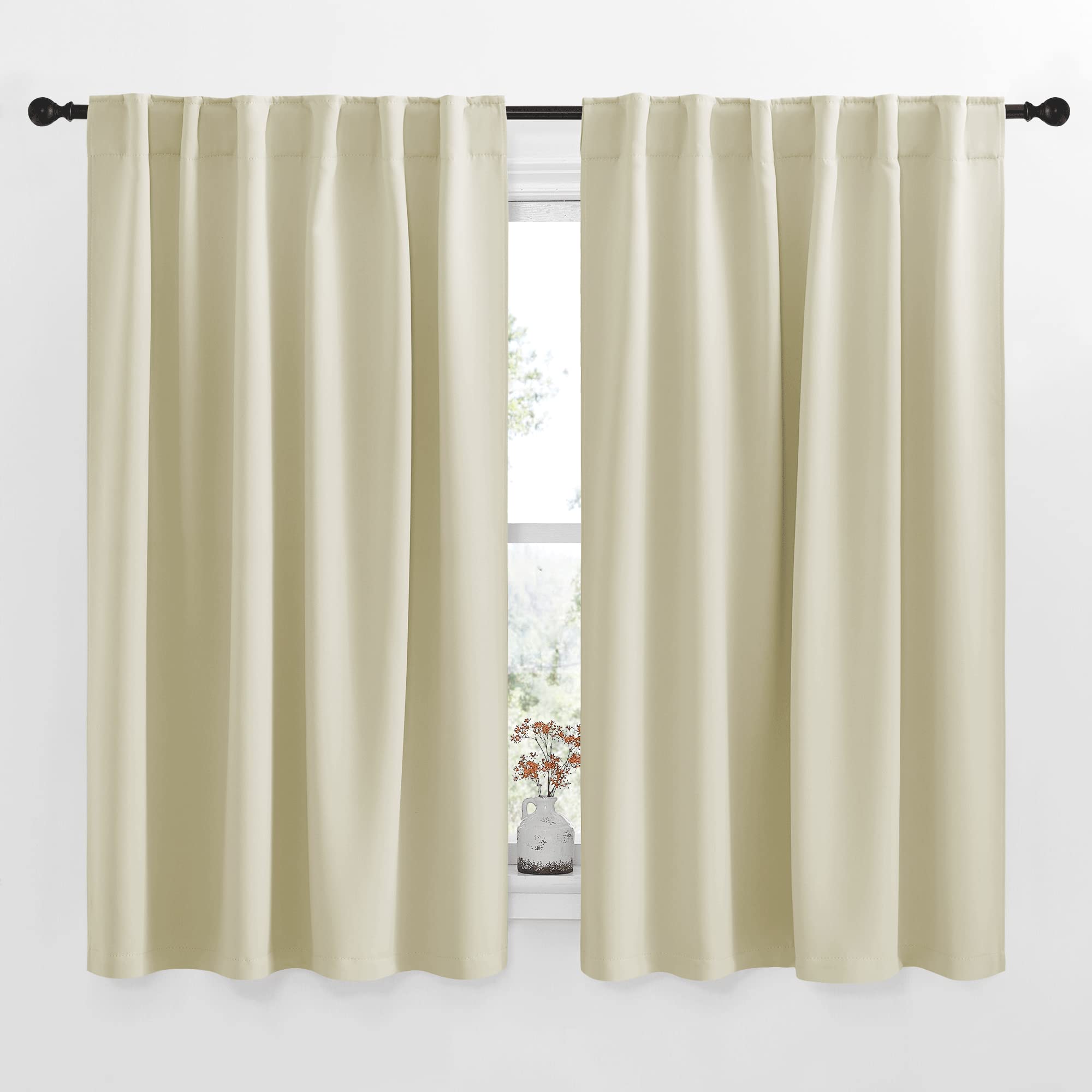 NICETOWN Small Window Curtains for Kitchen, Home Decoration Room Darkening Curtains for Laundry, Cupboard (Beige, 52" Wide x 54" Long per Panel, 2 Pieces)