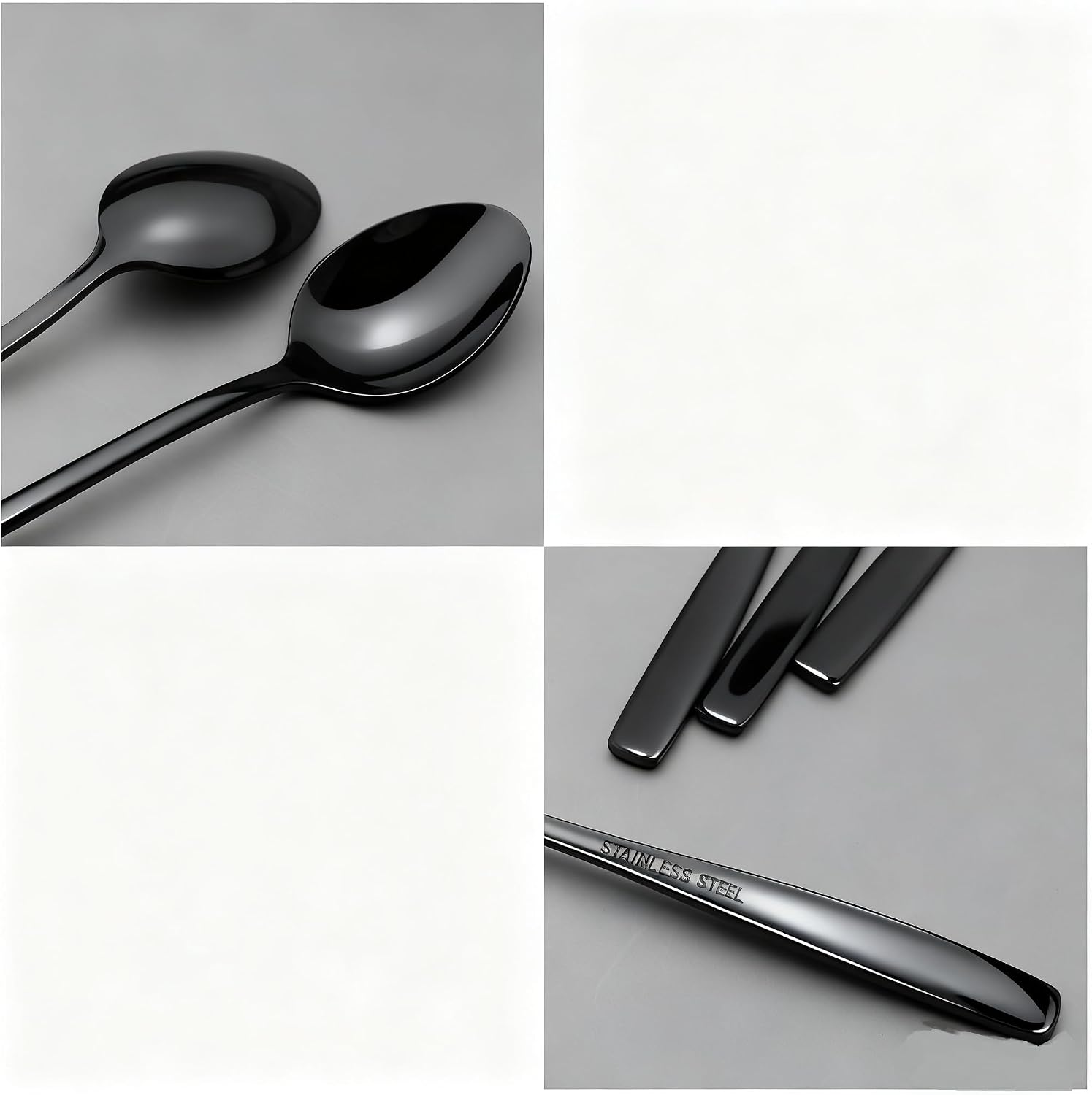 7.4-Inch Long Handle Iced Tea Spoon, Coffee Spoon, Ice Cream Spoons, Milkshake Dessert Spoons, Stainless Steel Cocktail Stirring Spoons for Bar, Black, Set of 12