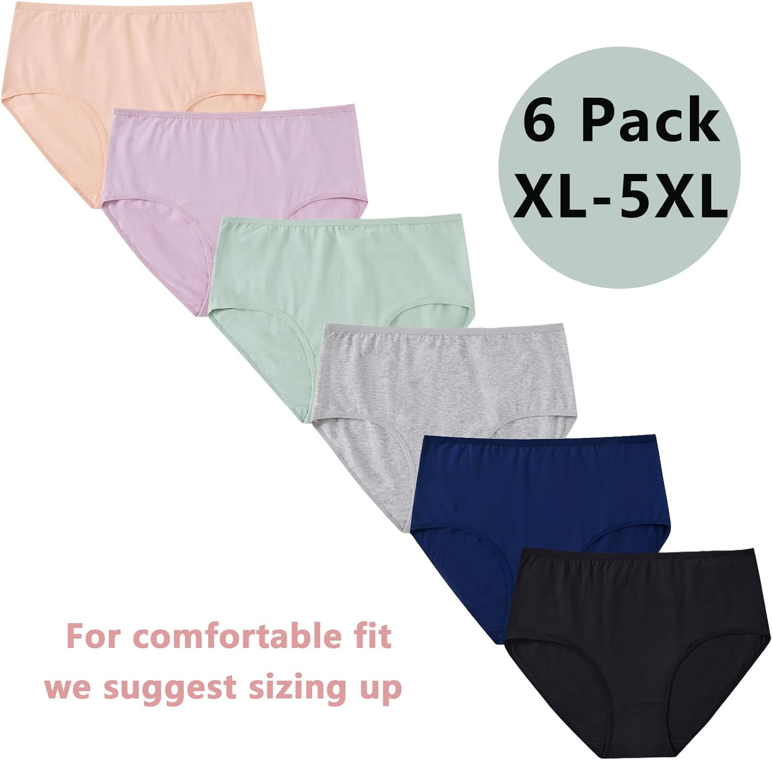 Women’s Plus Size Cotton Underwear Ladies Panties XL-5XL 6-Pack Mid Waist Briefs for Women - Image 7