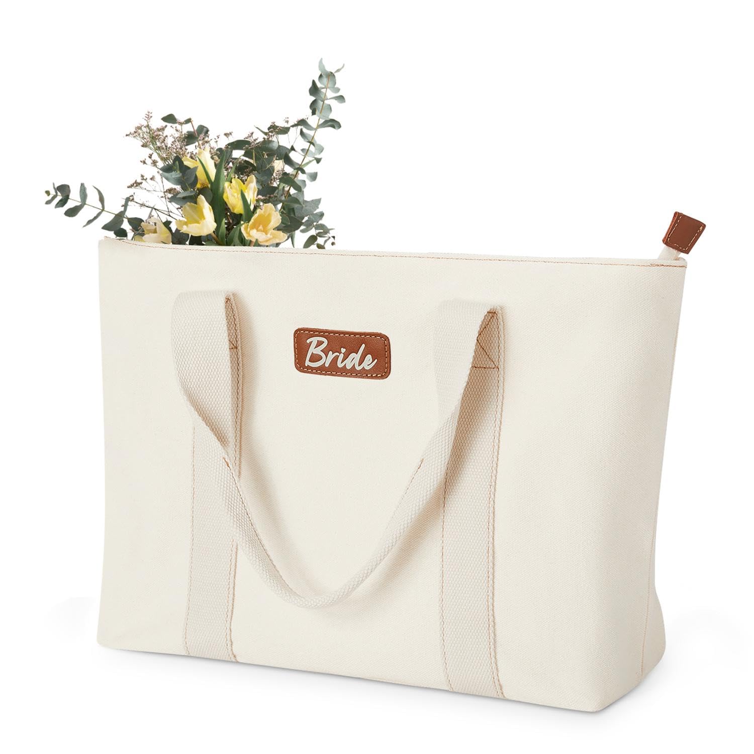 AW BRIDAL Monogram Canvas Tote Bag - Bride Mrs Wifey Gifts for Bride to Be, Large Zippered Gift Bag for Women Mom Sister