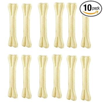 Chewers Rawhide Pressed Dog Bones 6 inches Dog Chew Bone Treat, 10 Pieces