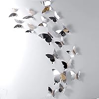 BBTO 48pcs 3D Silver Mirror Butterfly Wall Stickers - Removable DIY Decals for Bedroom, Party, Living Room Decor
