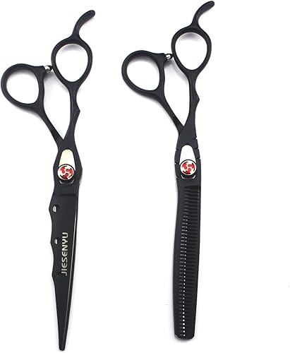 Miniatura 4 de JIESENYU Juego de tijeras profesionales para zurdos de 7.0 pulgadas, rectas y adelgazantes, tijeras de barbero, JP440C, 62HRC (juego de tijeras)