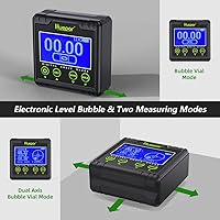 Vista 3 de Huepar Transportador de Medidor de Ángulo Digital, Buscador de Ángulo de Burbuja Electrónico, Caja de Nivel de Doble Eje con Resolución de 0.01°