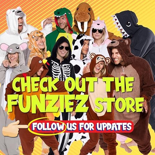 Funziez! Adult Onesie Halloween Costume Animal Dinosaur Shark Unisex Plush One Piece Cosplay Suit for Adults, Men and Women