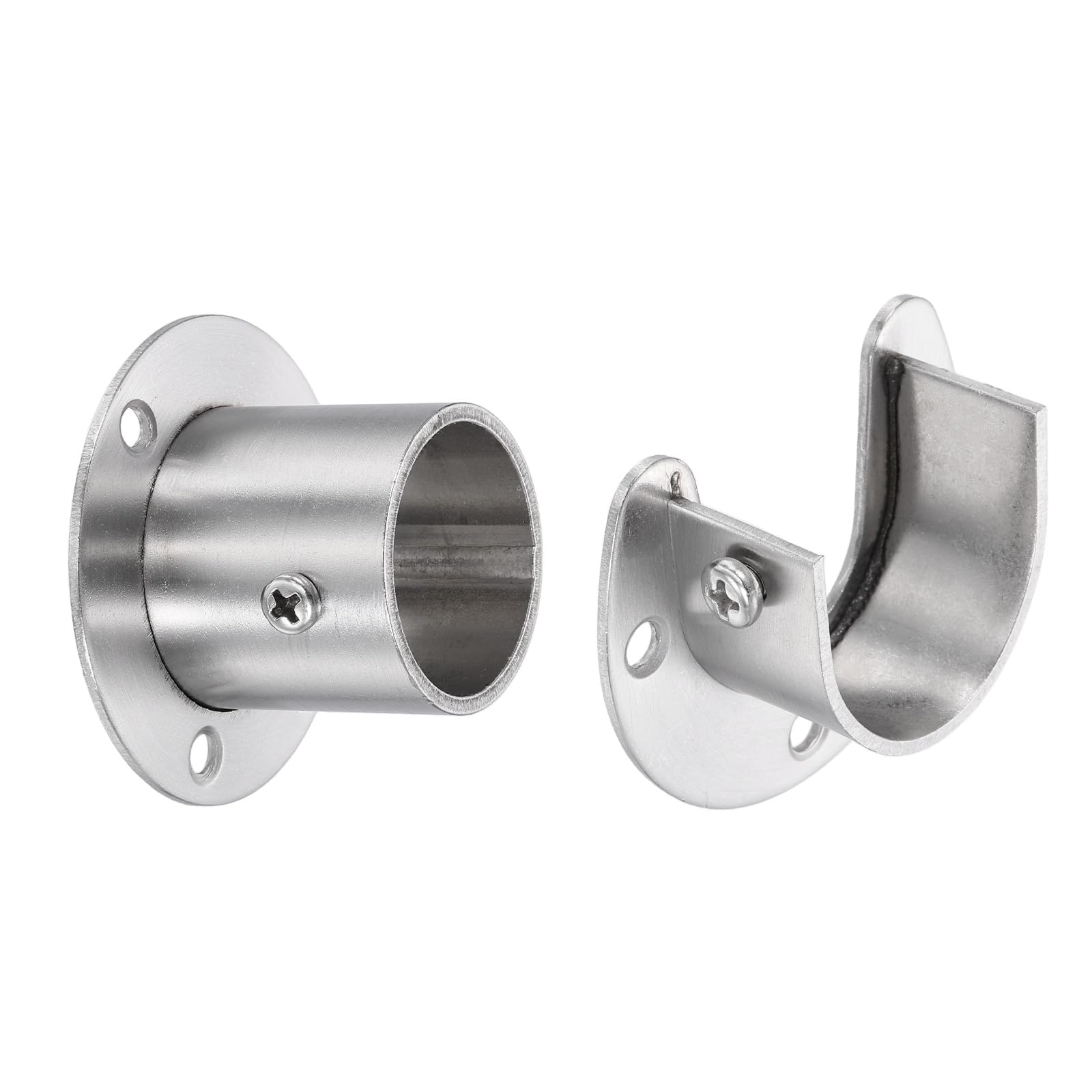 sourcing map 2Pcs Closet Pole Sockets, 1-1/4" 304 Stainless Steel Flange Rod Holder, 1.5" Height Closet Rod End Supports for Closet Wardrobe Shower Curtain, Silver
