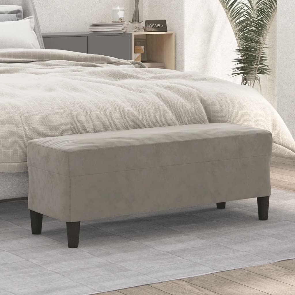 Banc gris clair 100 x 35 x 41 cm en velours rembourré avec mousse