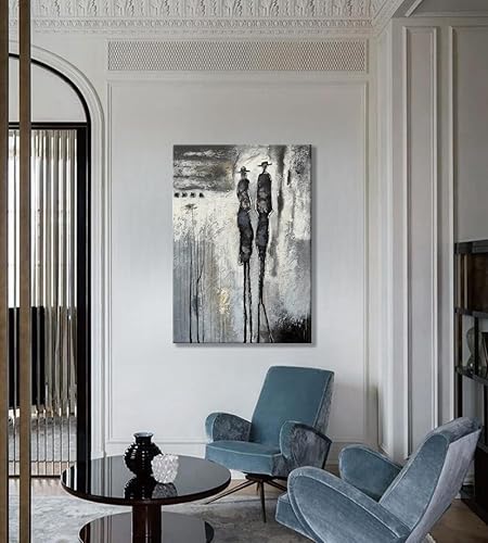 Miniatura 4 de yao or miao Pinturas al óleo a mano, amante oscuro bajo la lluvia, 28 x 40 pulgadas, arte abstracto de pared en blanco y negro con textura y