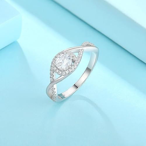 Miniatura 4 de JO WISDOM Anillo de plata de ley 925 para mujer, anillo de compromiso de boda y aniversario con anillo de circonita cúbica 5A de 0.197 in