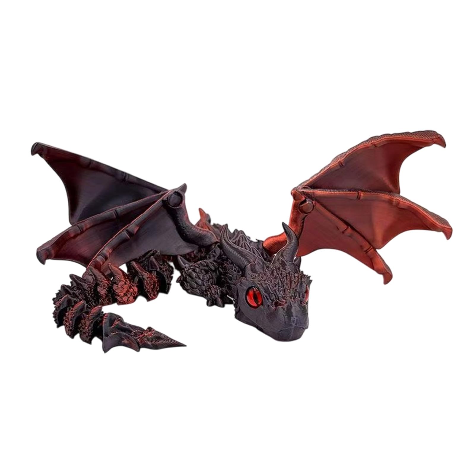 Pasisuu Articulated Wing Dragon Decor with Unique Eyes, 3D Printed Dragon Figurine Sculpture for Gaming Room, 12in Movable Joint Fantasy Toy, Gradient PLA Ornament Red Black
