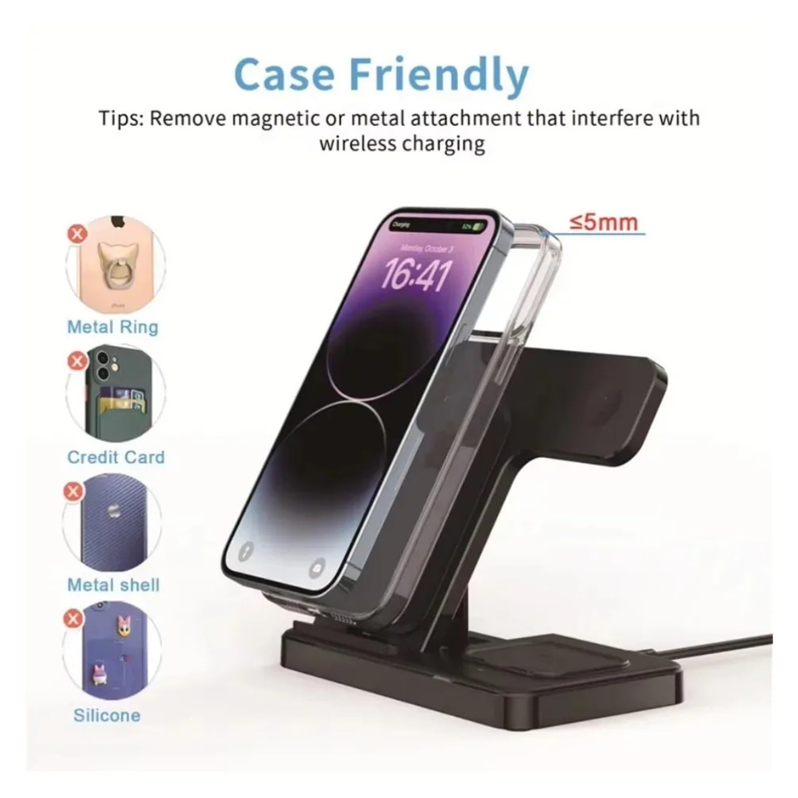Składana ładowarka do szybkiego ładowania 30 W, stojak, 3 w 1, bezprzewodowa stacja ładująca do iPhone 16, 15, 14, 13, 12 Pro, AirPods, iWatch 1-9 (biała z wtyczką US)