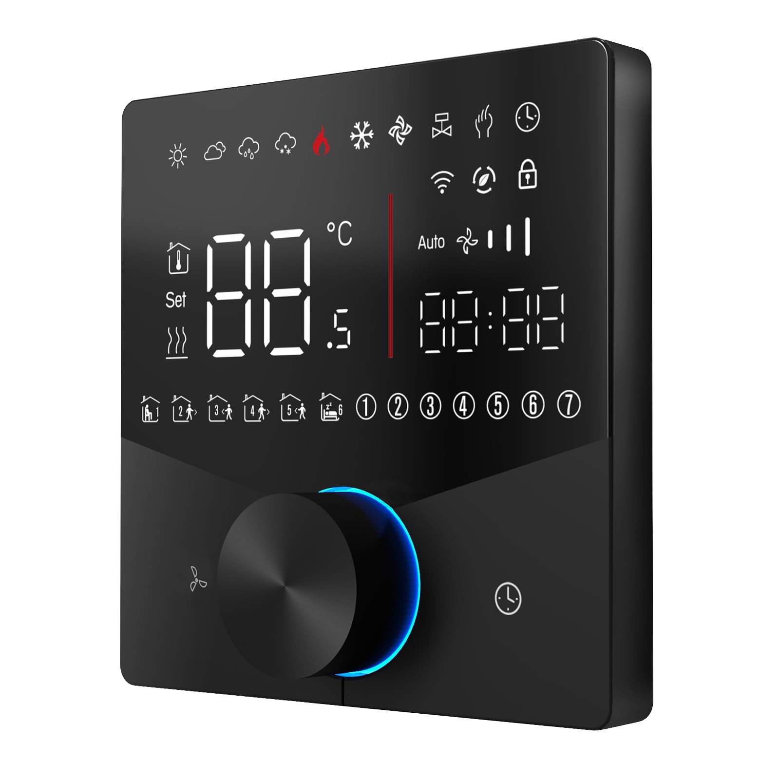 SEAFRONT Termostato Wifi 5 e 2 Termostato Programmabile Controller per Climatizzatore Wifi Smart con Manopola LED e Tasto Touch Sovradimensionato (WHITE)