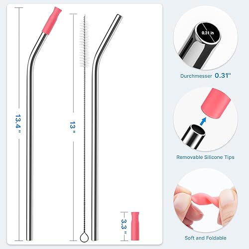 Miniatura 95 de Metal Straw with Silicone Tip for 40oz Stanley Cup, 2 Pcs Stainless Steel Straws Replacement for Stanley 40 oz Adventure Quencher Travel Tumbler