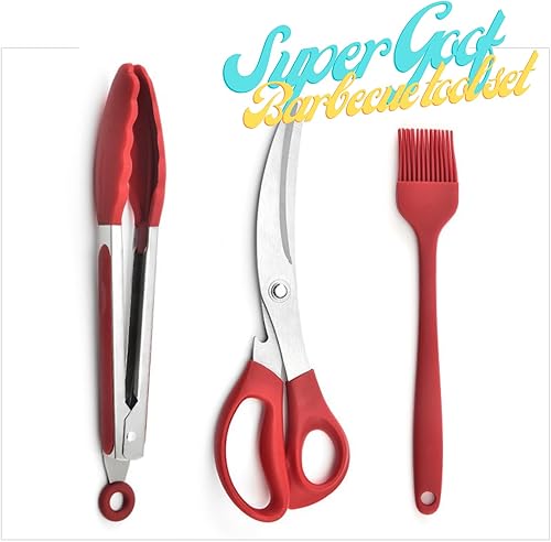 Miniatura 8 de Juego de herramientas para barbacoa, juego de utensilios de cocina, juego de 3 piezas, cepillo de silicona, clip de silicona, tijeras de acero