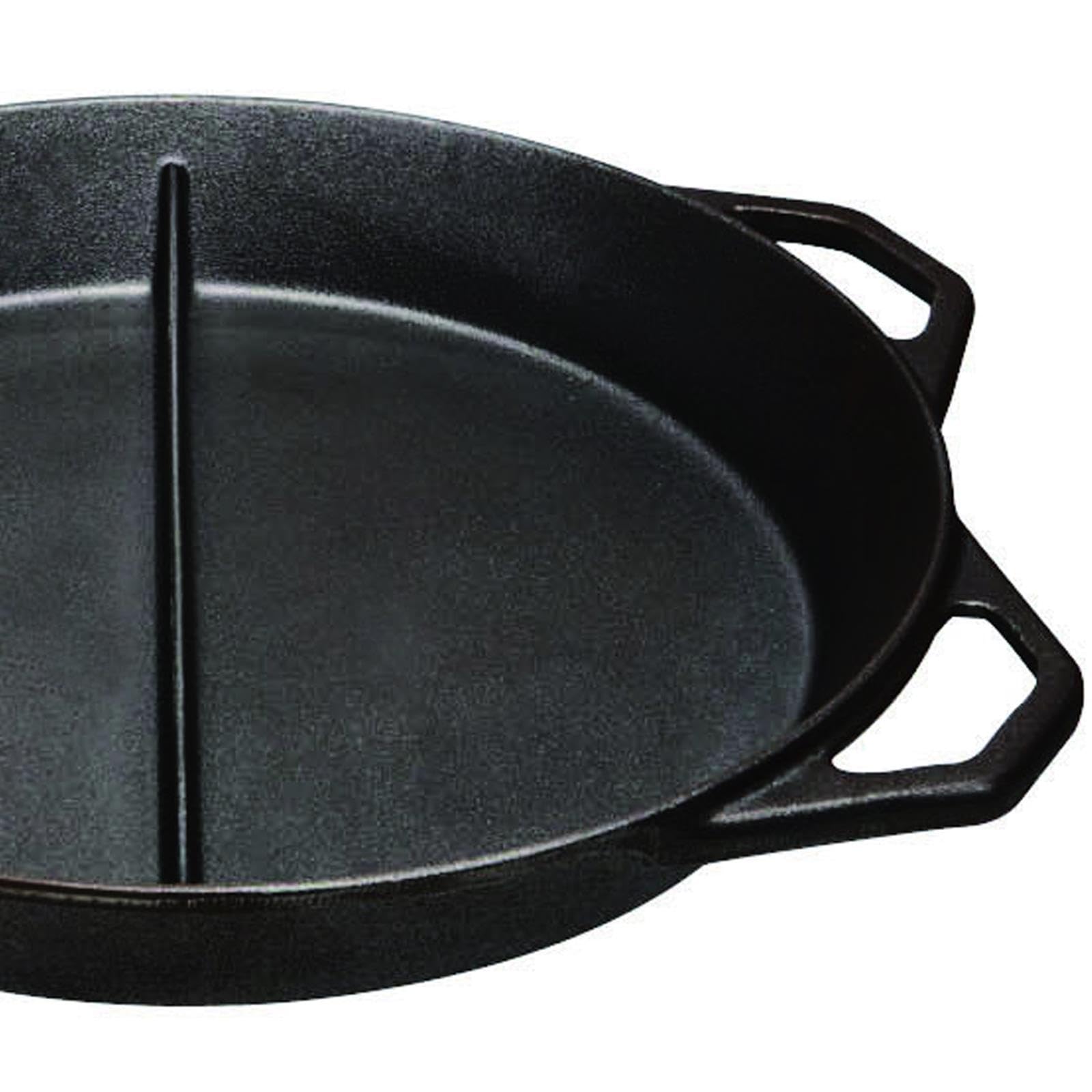 SKK große geteilte Outdoor Party-Pfanne Ø 80 cm - XL Bratpfanne Aluguss beschichtet mit Mittelsteg & 3 Griffe ideal für Grillpartys - Made in Germany