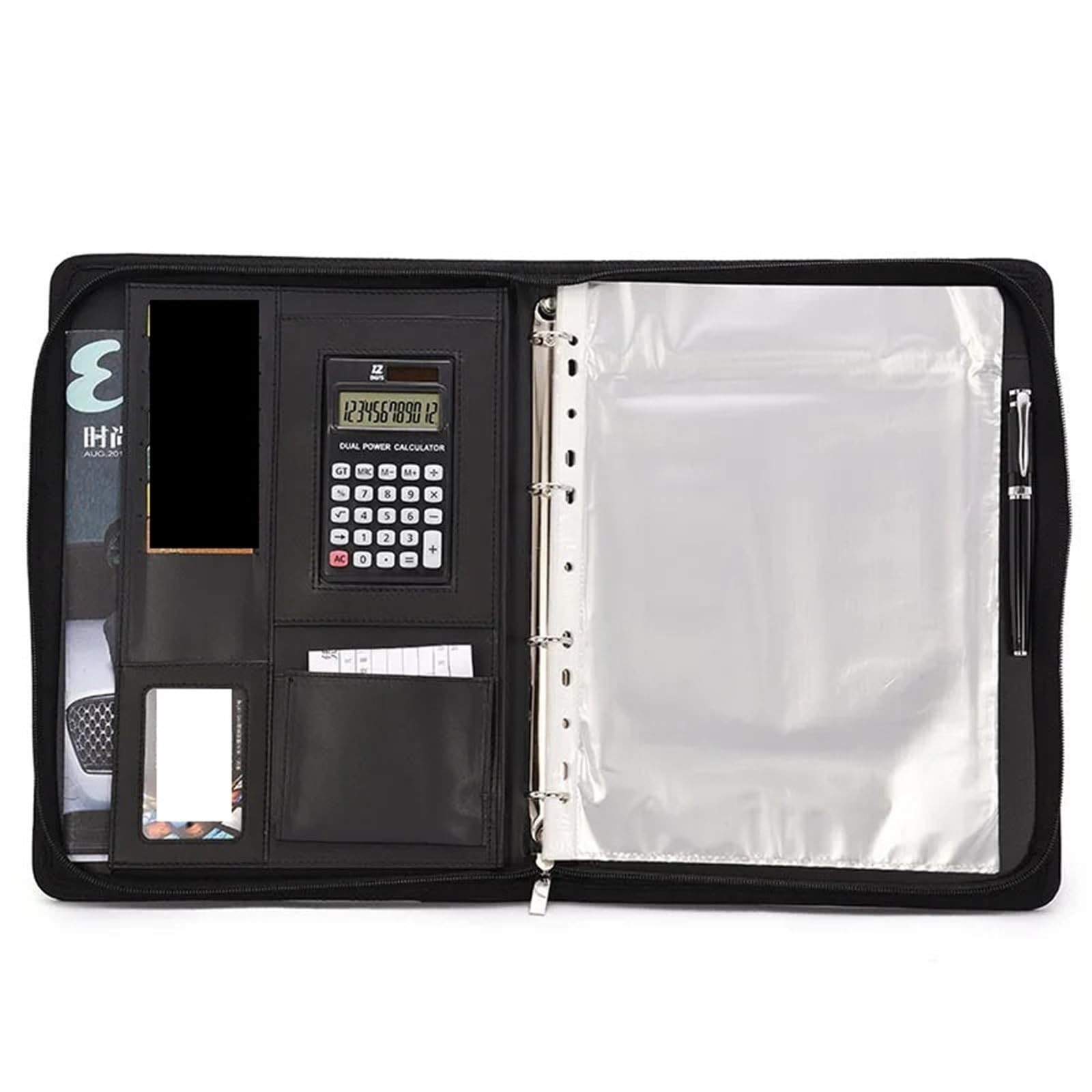 Borsa for documenti in pelle A4 Prodotti for archiviazione Cartella for file Organizer Raccoglitore ad anelli con cerniera Fascia ad anelli con calcolatrice Archivador Porta buste