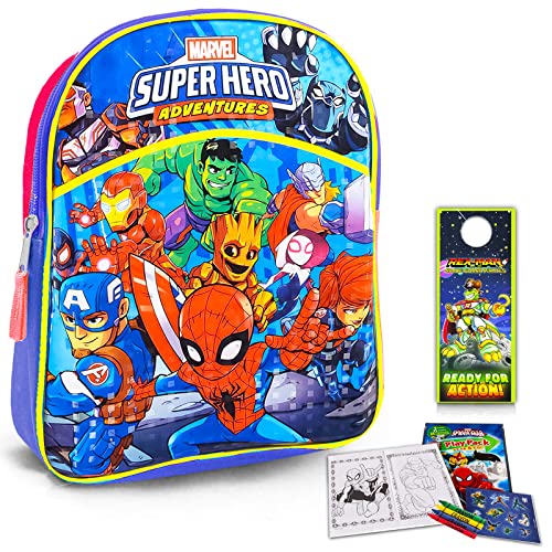 Marvel Super Hero Adventures Mini Backpack -- 3 Pc Bundle With 11" Avengers Superhero School Bag For Boys, Kids, Spiderman Coloring Pack And More | Marvel School Supplies