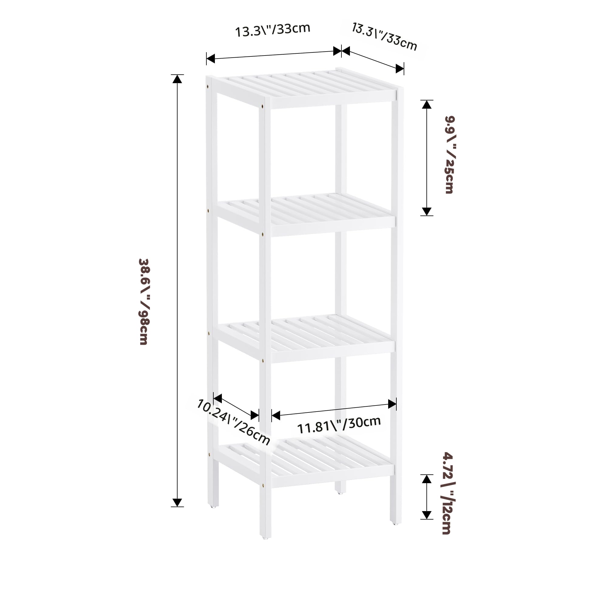 SMIBUY Badezimmer-Aufbewahrungsregal, 4 Ebenen, Bambusregal, Organizer, multifunktionales Regal für Wohnzimmer, Schlafzimmer, Küche (weiß)
