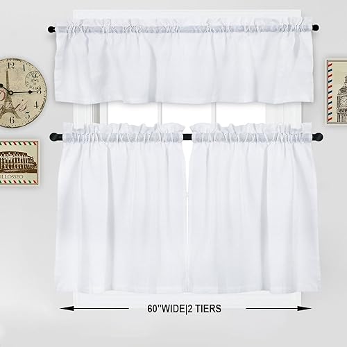 Miniatura 78 de NANAN Tier Curtains for Kitchen 24 Inch, Waffle Weave Textured Tailored Short Curtains for Bathroom Waterproof Window Covering Kitchen Cafe Curtains