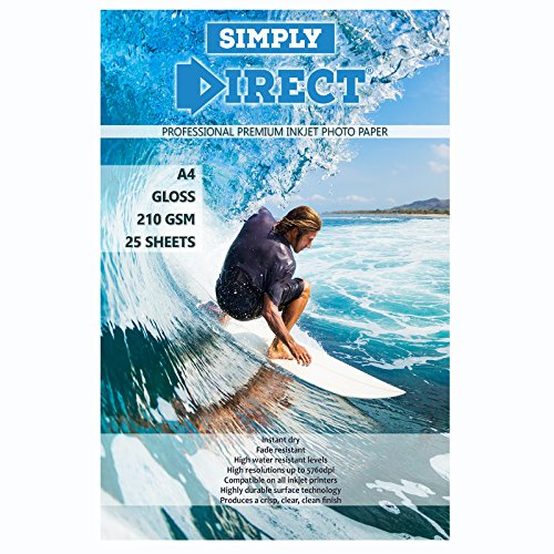 25 x Simply Direct A4 Glänzend Tintenstrahldrucker-Fotodruckpapier - 210 g/qm - Professionelles Premium-Fotopapier Cover