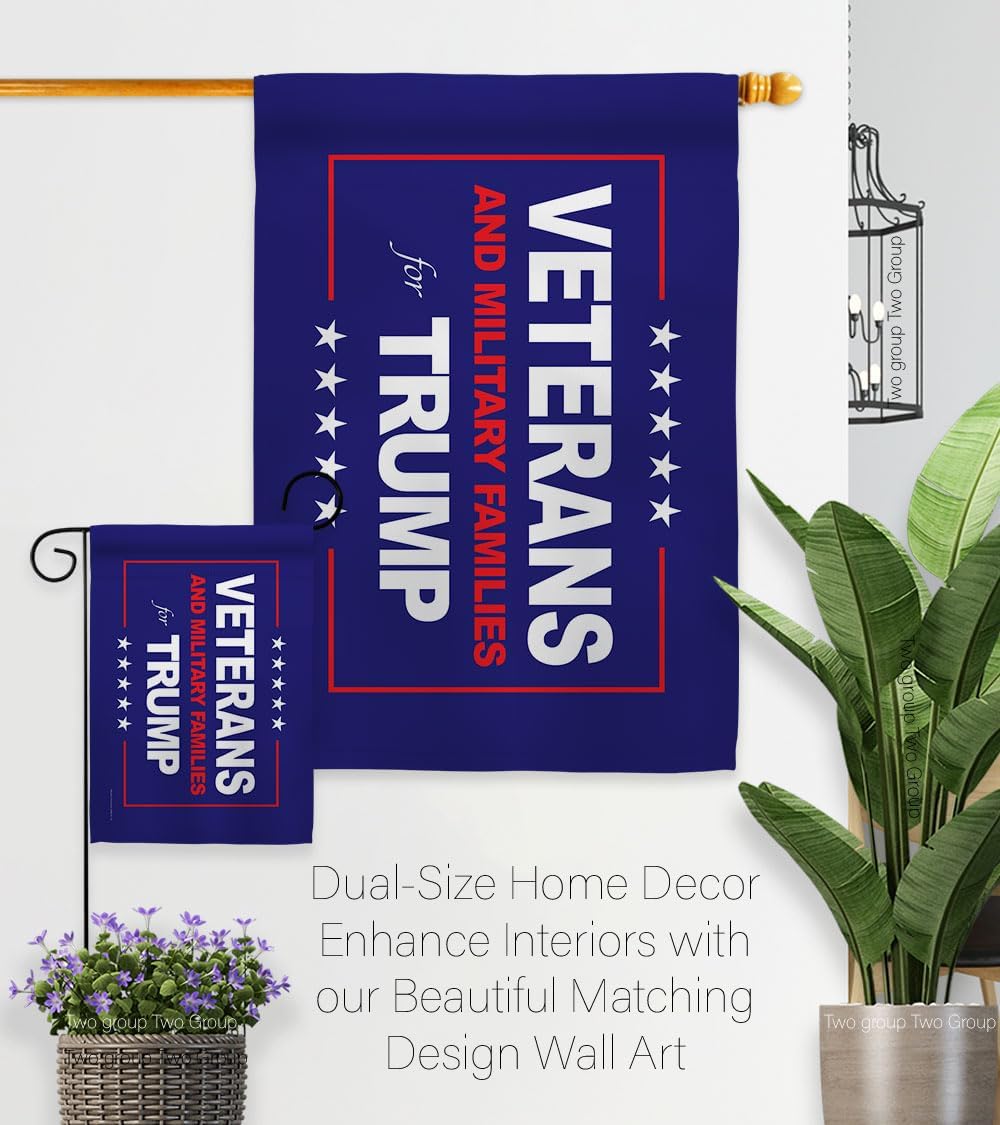 Trump Flag Blue Veterans Yard Sign Wall Hanging Decor Home Poster Military Families Supporter MAGA 2024 Garden Outdoor Patriotic Patio Decoration Republican Gift Made in USA