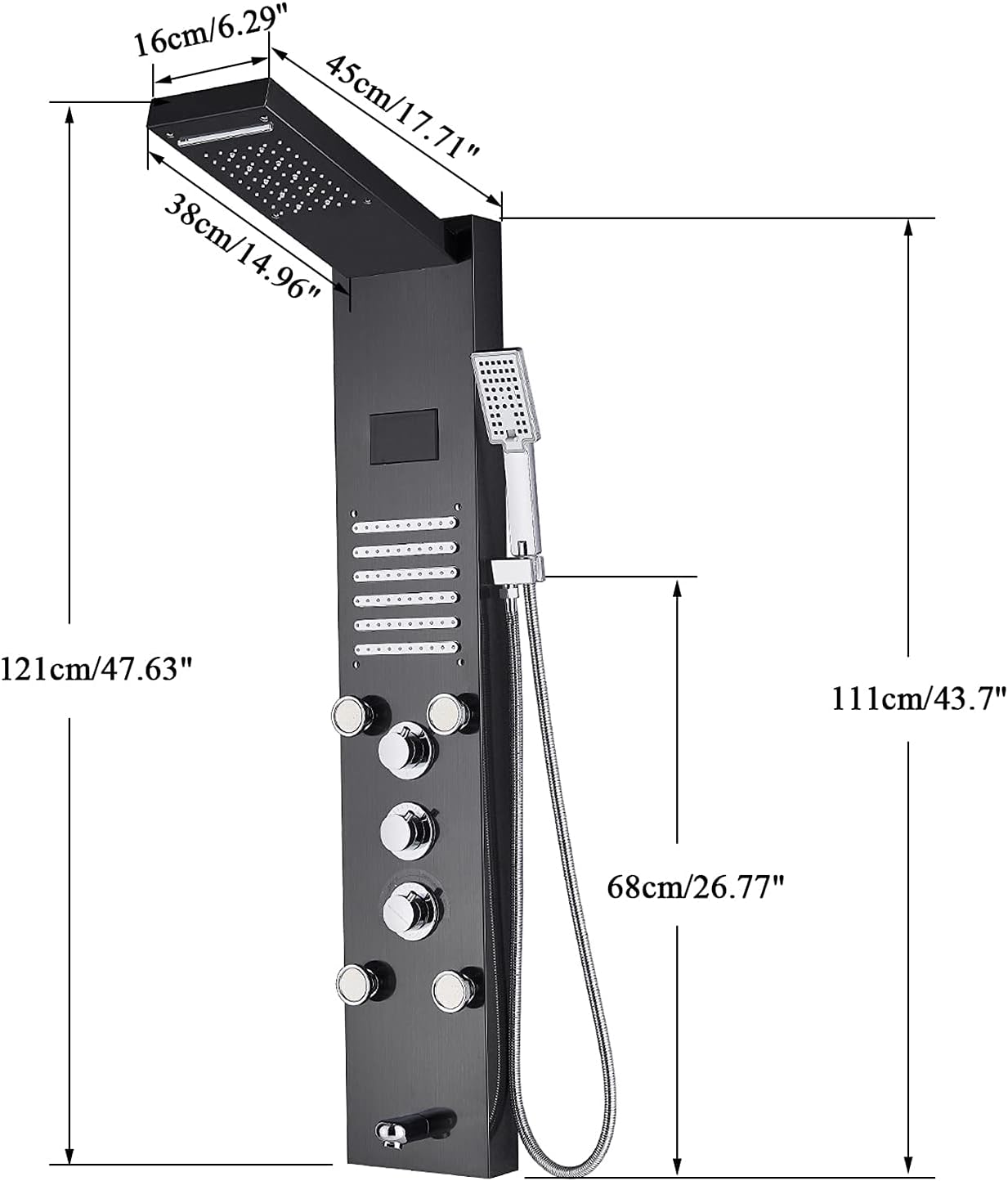 LED Shower Panel Tower System Digital Display Shower Column Stainless Steel Shower Panel System, Shower System with Shower Head, Handheld Shower, Body Jets, Tub Spout,Black Decoration