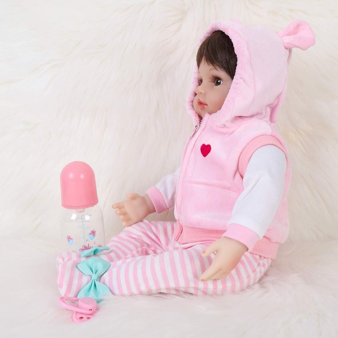 ENADOLL Lifelike Reborn Baby Dolls - Realistic Baby Doll 16 inch Newborn Girl Doll with Feeding Accessories Gift Set (Pink Vest)