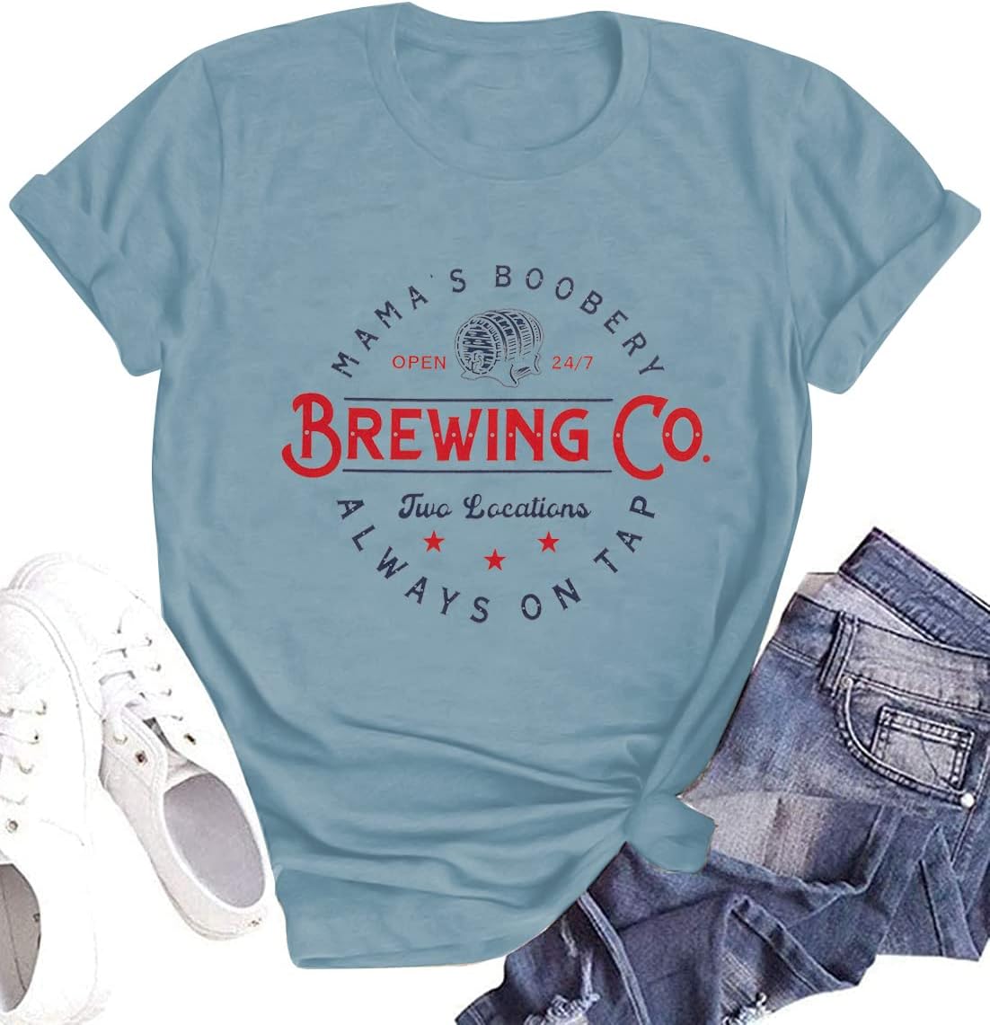 BANGELYMama's Boobery Shirt Women Brewing Co T-Shirt Mom Life Tee Shirt Breast Feeding Graphic Short Sleeve Top