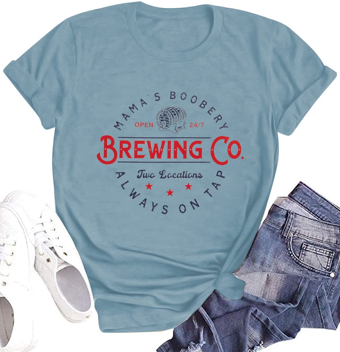 BANGELYMama's Boobery Shirt Women Brewing Co T-Shirt Mom Life Tee Shirt Breast Feeding Graphic Short Sleeve Top
