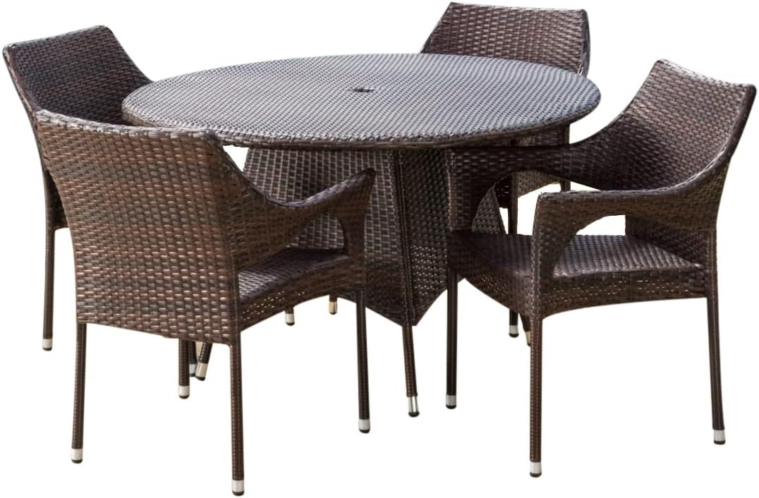Christopher Knight Home Lorelai Outdoor Wicker Dining Set, Multibrown
