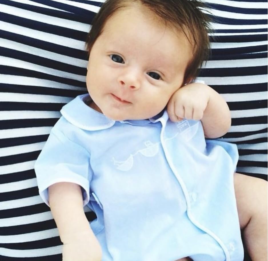 Feltman Brothers Infant Baby Boys Blue Bubble Outfit with White Embroidered Tugboat-Newborn