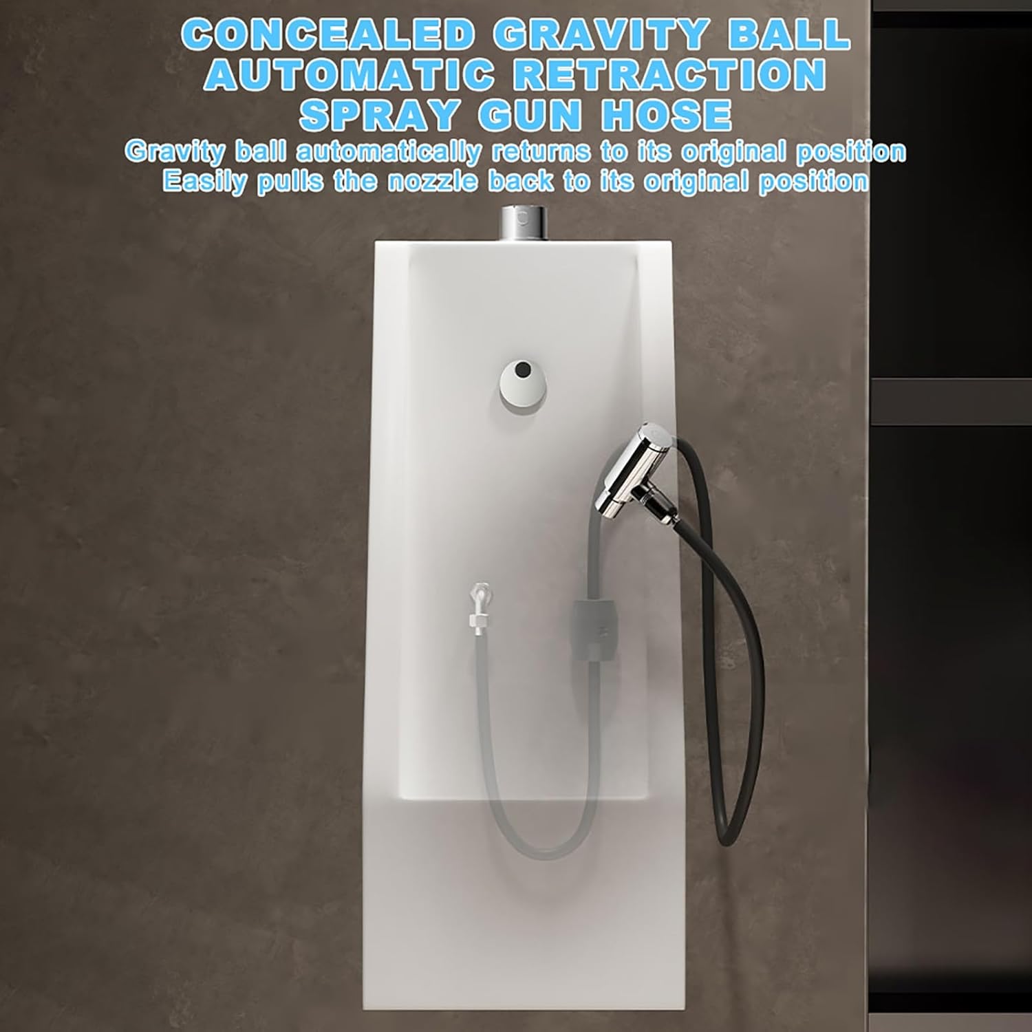 Wall Mounted Men's Adult Urinal,Commercial Flushing Urinals,with Spray Gun and Sensor Flush Valve,for Home Hotel Restrooms.(Gray)