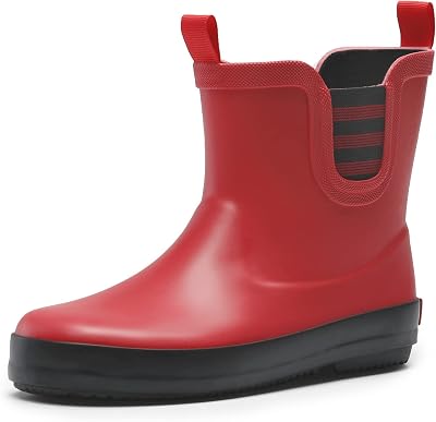 DREAM PAIRS Kinder Gummistiefel Regenschuhe rutschfest und leicht für Jungen und Mädchen,Size 26,Rot/Schwarz,SDRB2201K-E