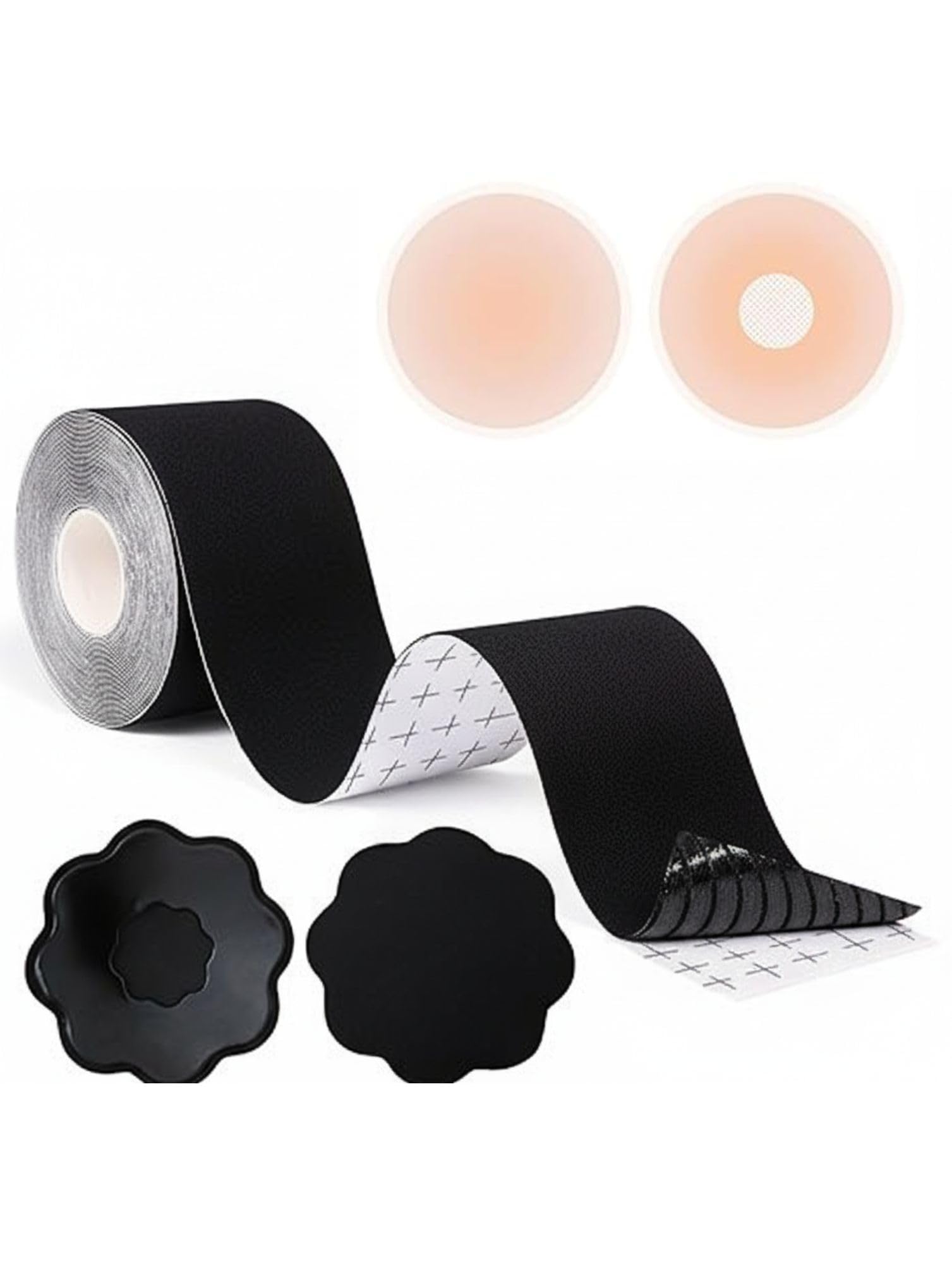 Breast Lift Tape with 1 Pair Reusable Silicone Nipple Cover | Invisible Support for Backless, Strapless & Deep Neck Outfits | Sweat Resistant & Skin Friendly-image-28