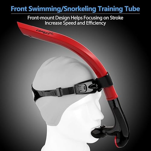 Miniatura 2 de COPOZZ Swim Snorkel for Lap Swimming Swimmers Training Snorkeling Diving, Center Mount Comfortable Silicone Mouthpiece One-Way Purge Valve