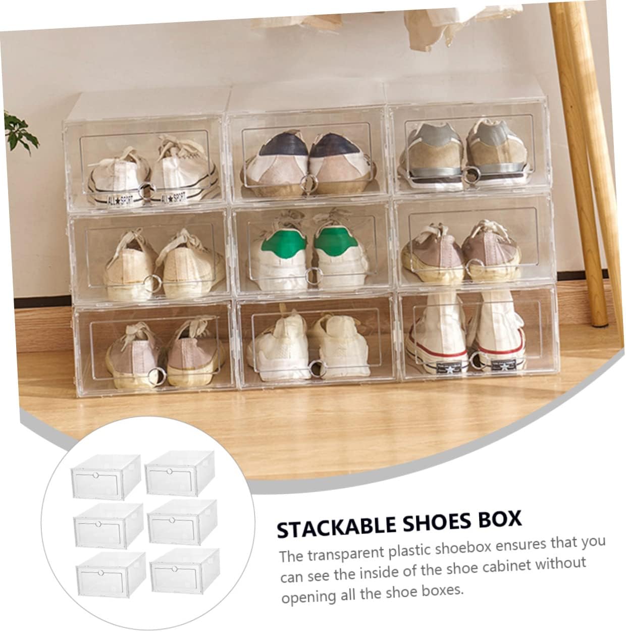 Shoe Stacker 6 Pcs Transparent Shoe Boxes Sturdy Plastic Simple to Use Storage Container