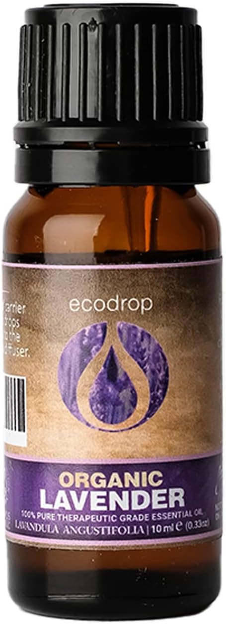 Ecodrop French Lavender Essential Oil I 10ml I Certified Organic and 100% Pure Essential Oils I Natural & Organic with for Aromatherapy I Massage, Diffusers & Bath