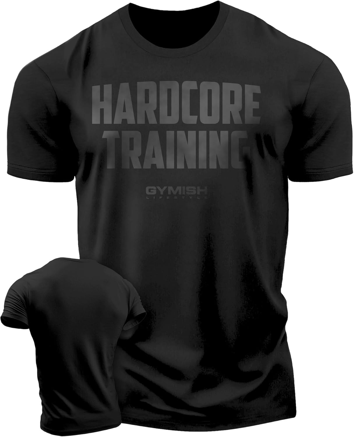 Hardcore Training Workout Shirts for Men Motivational Gym Shirt (Hardcore Training Black on Black-LG)