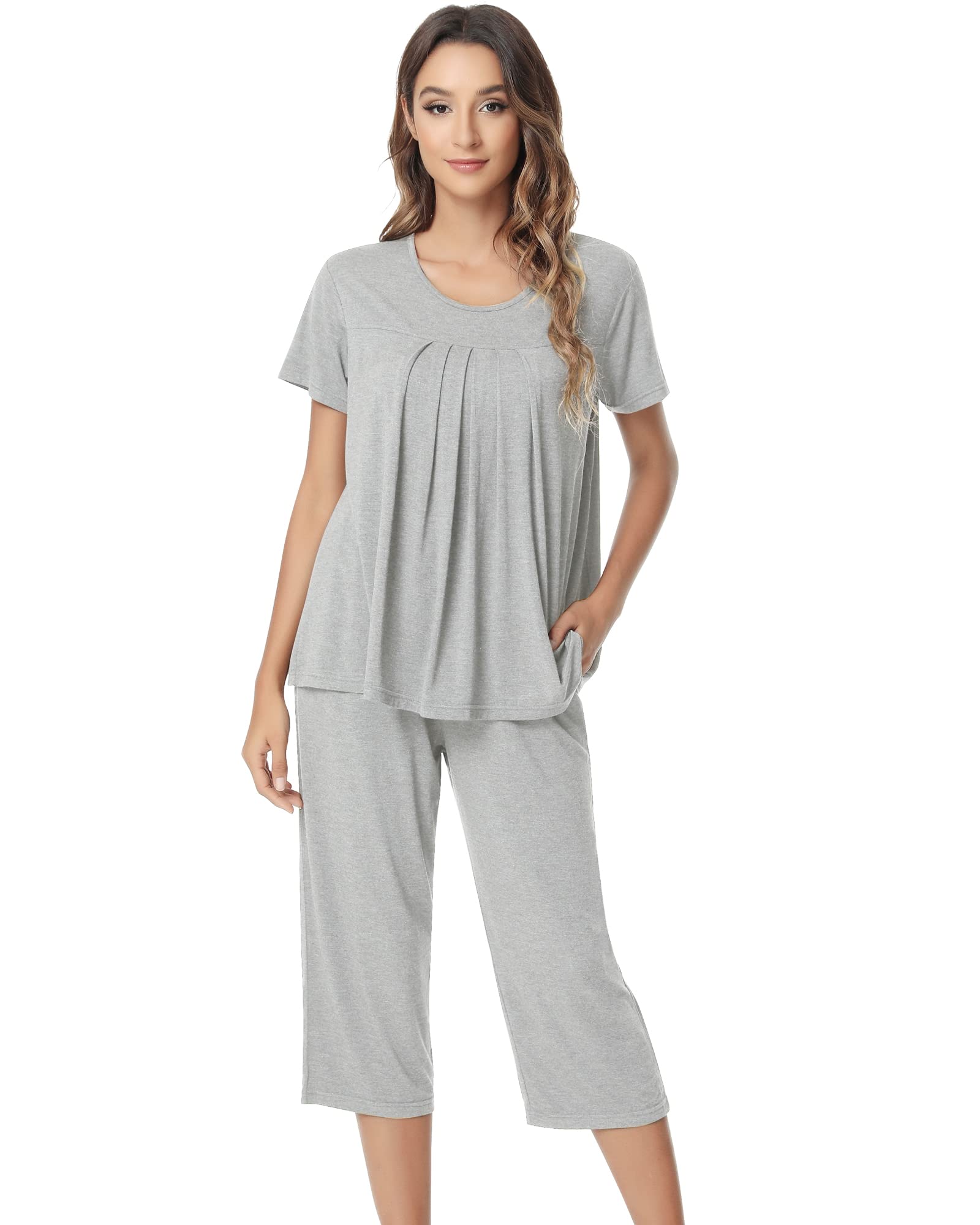 NACHILA Womens Pajamas Bamboo Viscose Pajama Set Capri Tagless Sleepwear