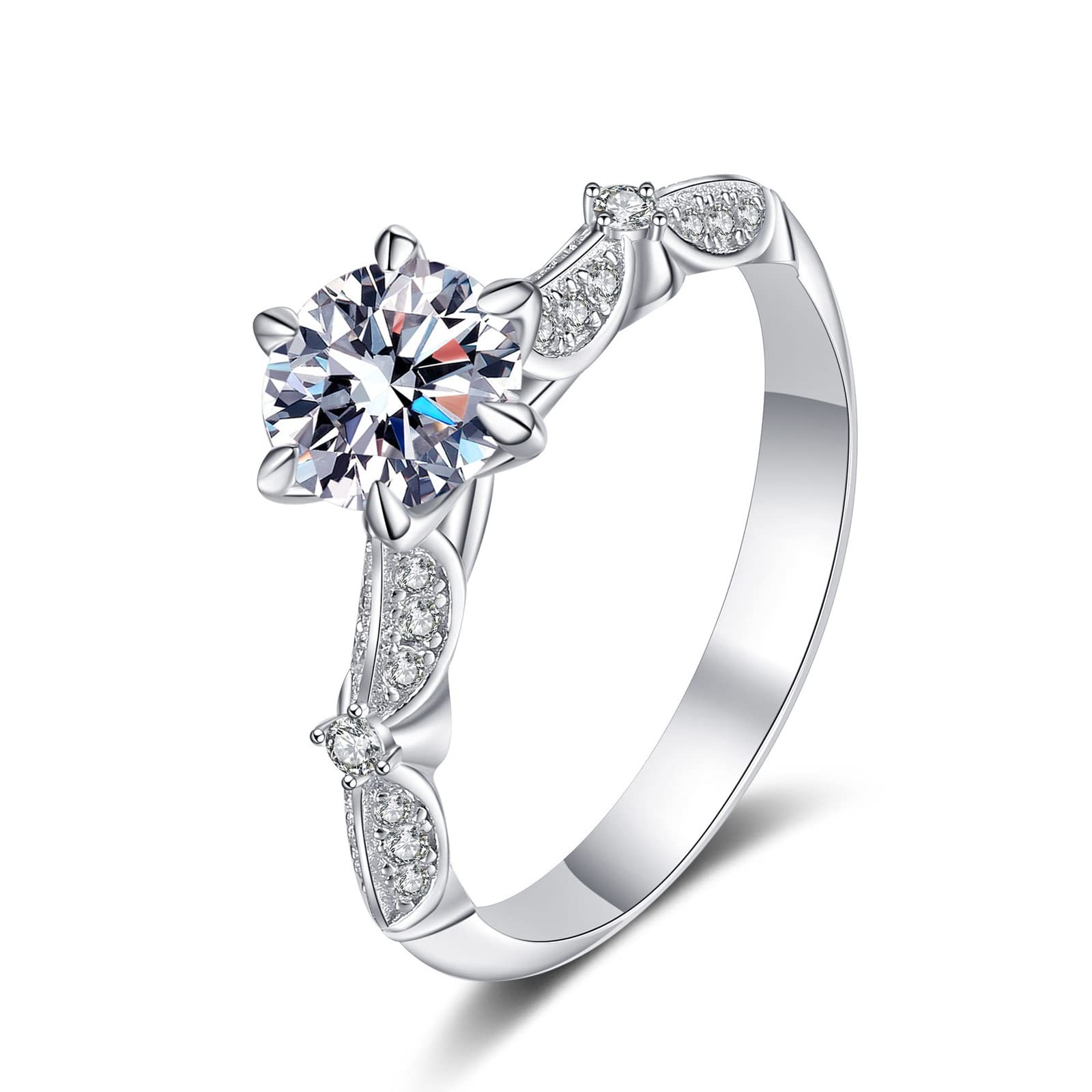 Anello Fede Donna, Anello Fedina Argento 925 Vintage A 6 Artiglio Rotonda Moissanite/Zirconi Anello Fidanzamento Argento