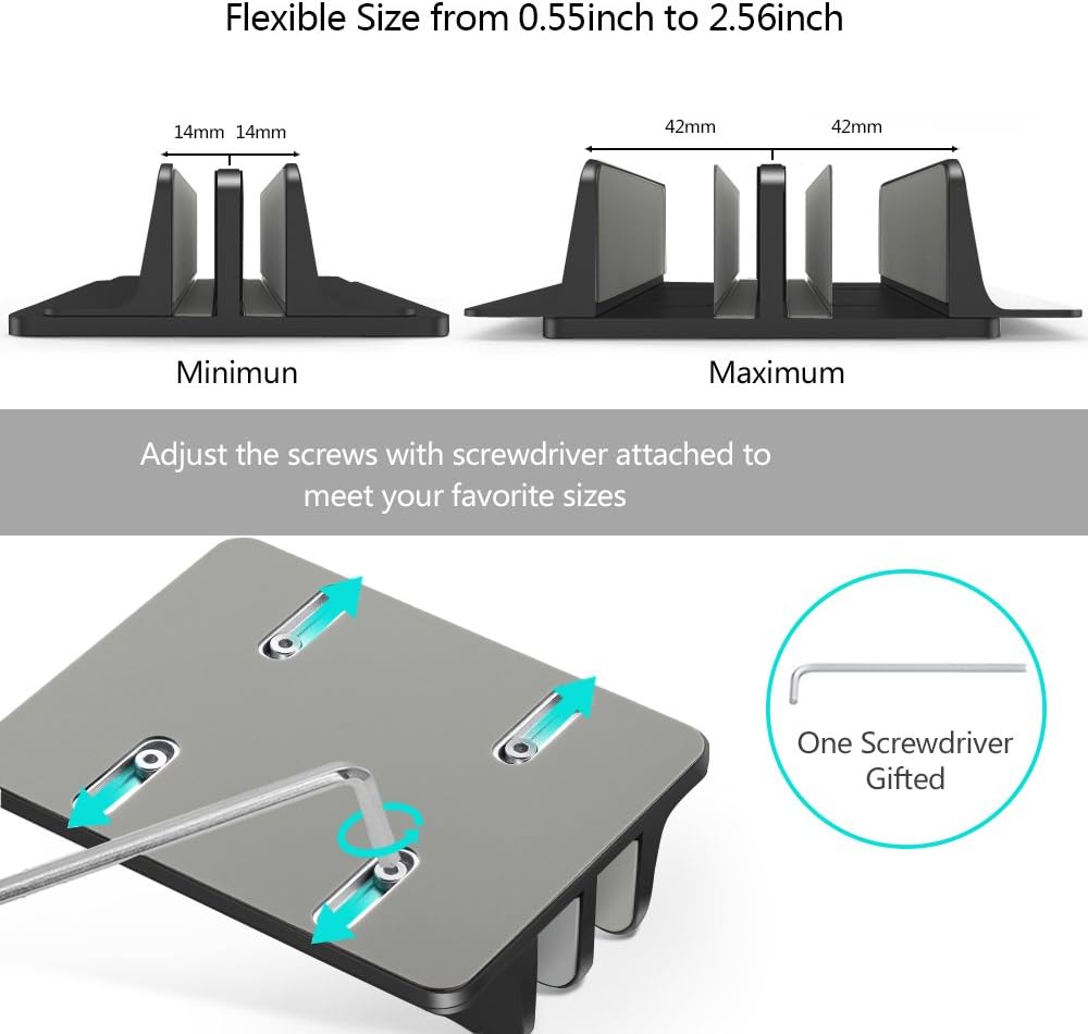 Best Cyber Monday 🔥 Vertical Laptop Stand - OkeMeeo Adjustable Double Slot Aluminum Desktop Stand for All MacBook/Chromebook/Surface/Dell/iPad Up to 17.5 - [Dock Version] - Black