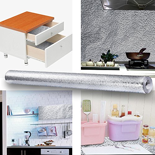 Self-Adhesive Kitchen Backsplash Wallpaper - Premium Peel&Stick Aluminum Foil Wall Paper|Kitchen Walls Cabinets Drawers & Shelves|Heat Resistant & Washable Kitchen Wallpaper 1.3Ft X 16.4Ft #TOP4