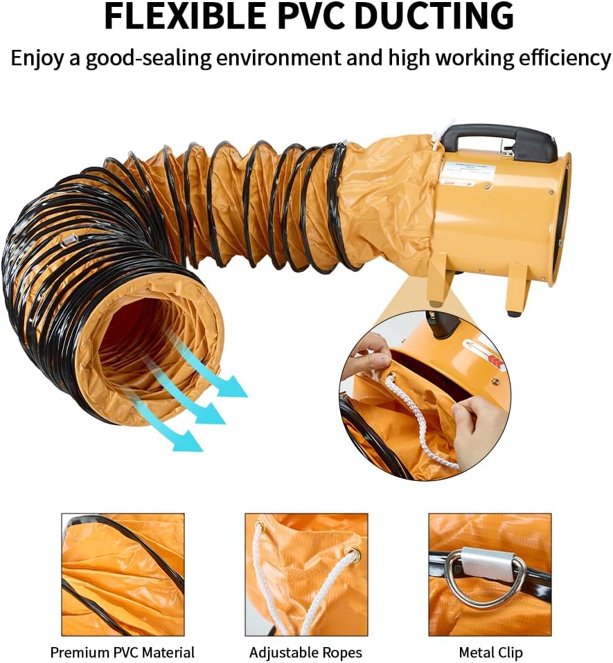 Utility Blower Fan 12 inch Ventilator Blower 3300RPM Extractor Fan Blower Industrial 3900 m3/h High Velocity Portable Ventilation Fan with 25 ft Flexible Duct Hose