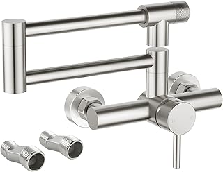 CREA Grifo de pared plegable para cocina,grifo de cocina, Grifo para Fregadero, 360° Giratorio Plegable, para fregadero de cocina con dos asas,para Grifo de Agua Fría y Caliente,Acero Inoxidable