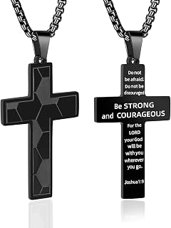 Soccer Cross Necklace for Men,Black Cross Necklace for Men,Stainless Steel Bible Verse Pendant Chain,First Communion Baptism Religious Chain Gifts