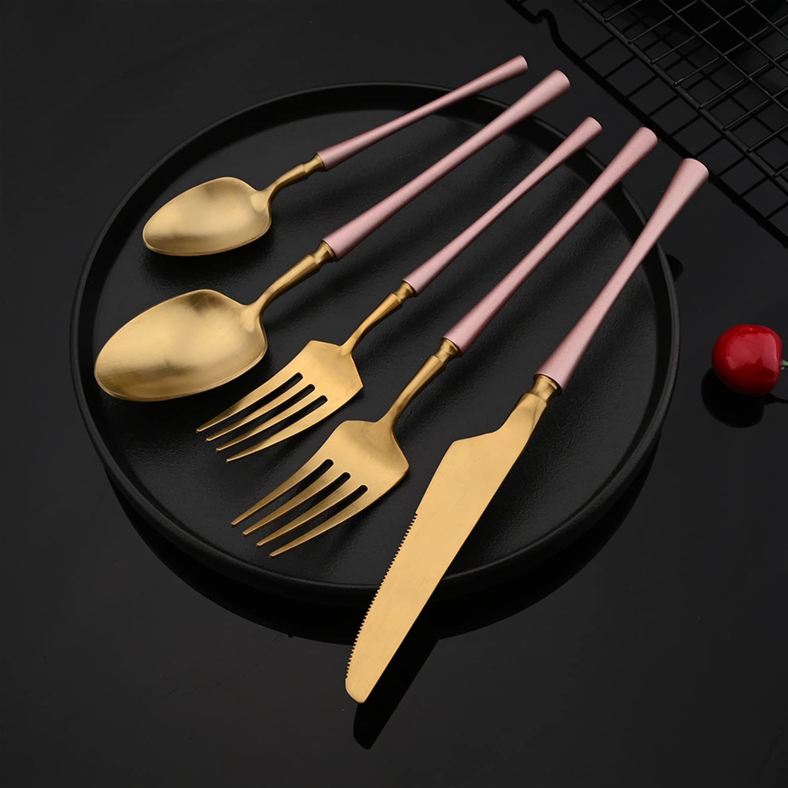 Ensemble de Couverts, Ensemble de Couverts en Or Rose Mat 2/4/6 pièces, Ensemble de Couverts en Acier Inoxydable de Style Occidental pour la Cuisine et la Salle à Manger