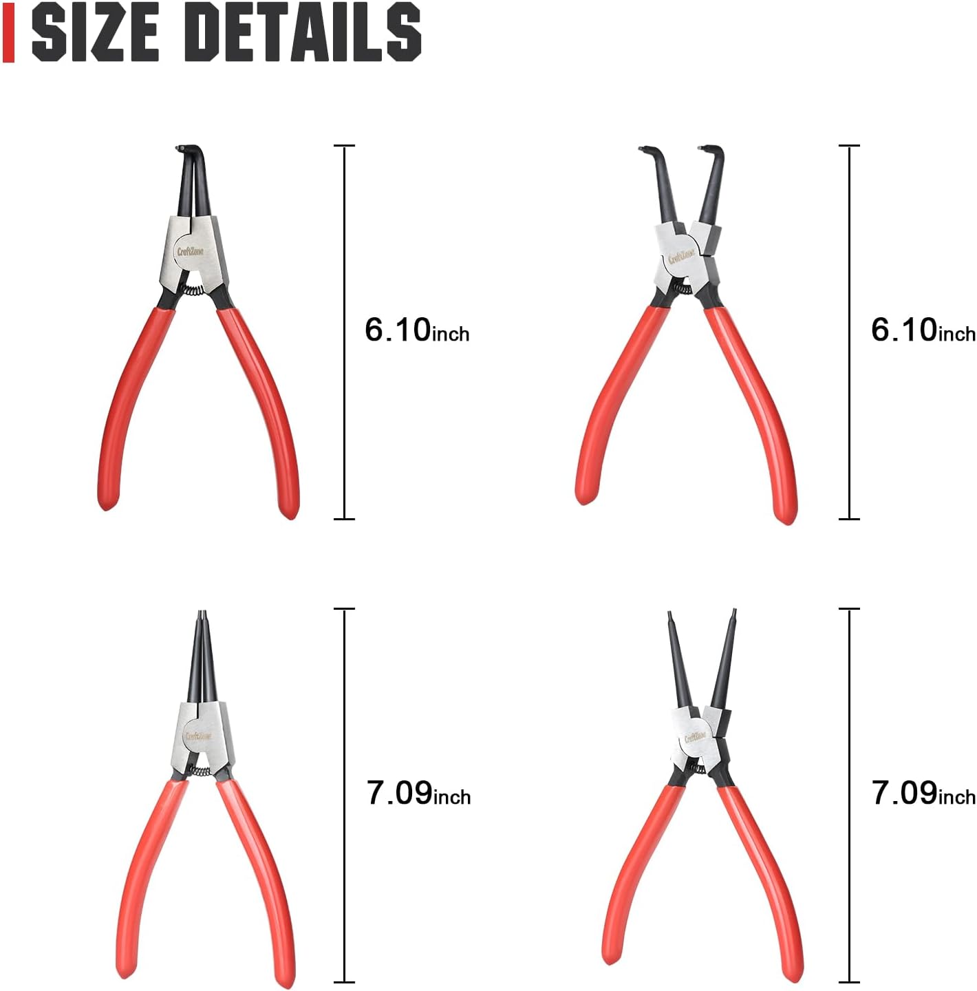 4-Piece Snap Ring Pliers Set – Internal and External C-Clip Pliers, Snap Ring Tool Kit for Removing/Installing Retaining Rings, Heavy Duty Carbon Steel